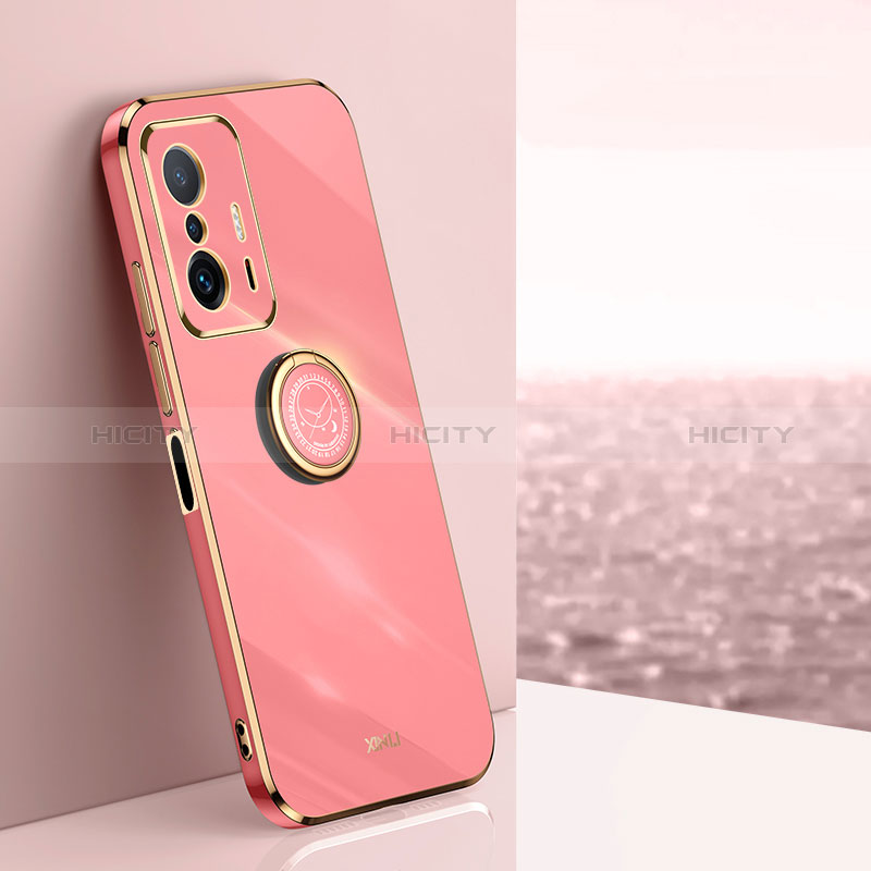 Silikon Hülle Handyhülle Ultra Dünn Schutzhülle Tasche Flexible mit Magnetisch Fingerring Ständer XL1 für Xiaomi Mi 11T 5G Pink