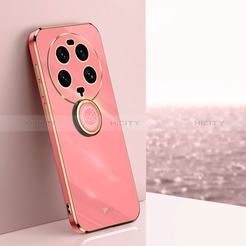 Silikon Hülle Handyhülle Ultra Dünn Schutzhülle Tasche Flexible mit Magnetisch Fingerring Ständer XL1 für Xiaomi Mi 13 Ultra 5G Pink