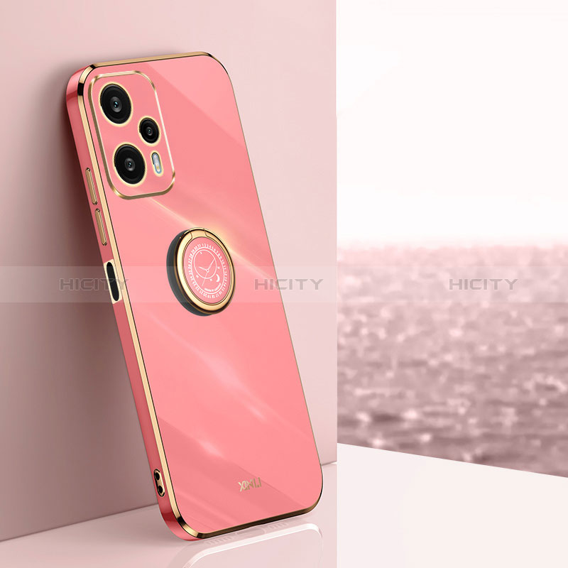 Silikon Hülle Handyhülle Ultra Dünn Schutzhülle Tasche Flexible mit Magnetisch Fingerring Ständer XL1 für Xiaomi Poco F5 5G Pink