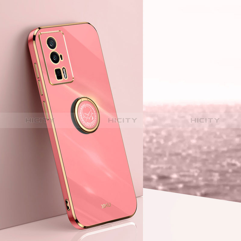 Silikon Hülle Handyhülle Ultra Dünn Schutzhülle Tasche Flexible mit Magnetisch Fingerring Ständer XL1 für Xiaomi Poco F5 Pro 5G Pink