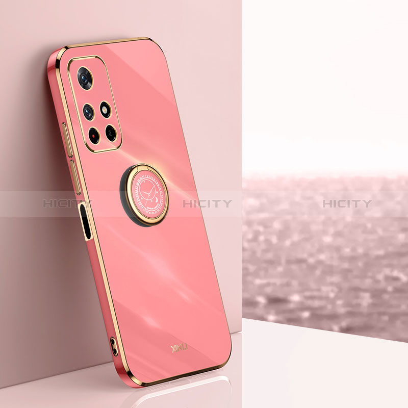 Silikon Hülle Handyhülle Ultra Dünn Schutzhülle Tasche Flexible mit Magnetisch Fingerring Ständer XL1 für Xiaomi Poco M4 Pro 5G Pink