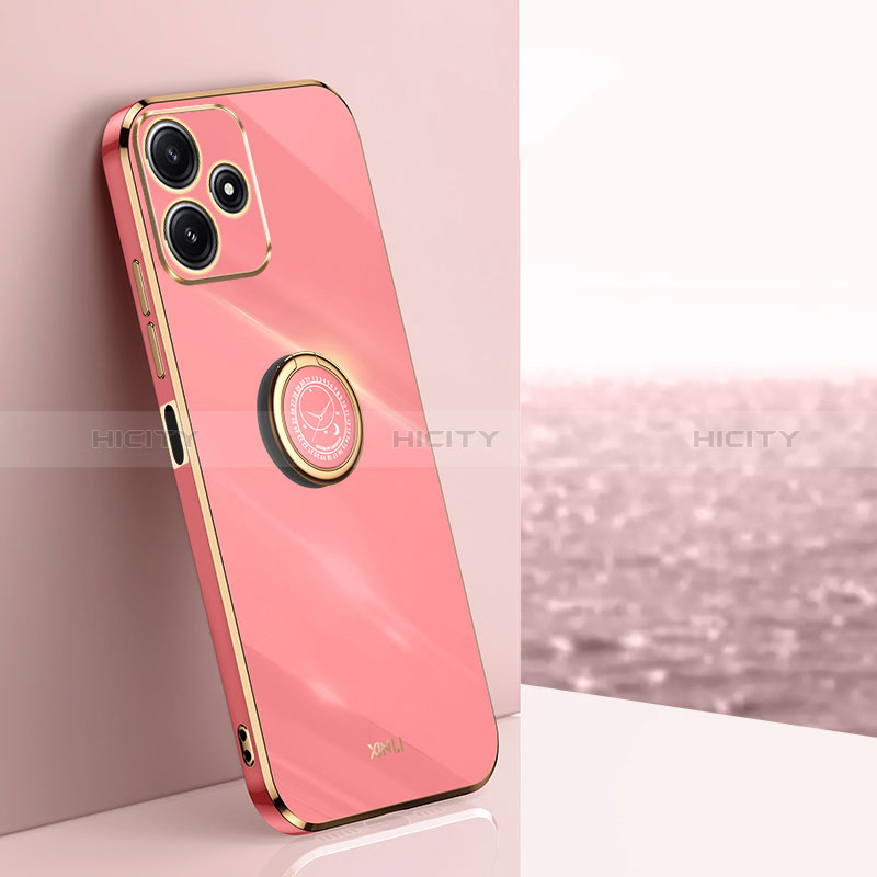 Silikon Hülle Handyhülle Ultra Dünn Schutzhülle Tasche Flexible mit Magnetisch Fingerring Ständer XL1 für Xiaomi Poco M6 Pro 5G Pink Plus