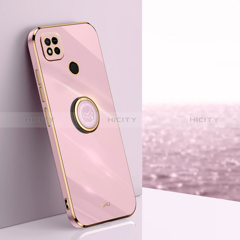 Silikon Hülle Handyhülle Ultra Dünn Schutzhülle Tasche Flexible mit Magnetisch Fingerring Ständer XL1 für Xiaomi Redmi 9C Rosa