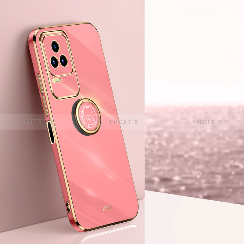 Silikon Hülle Handyhülle Ultra Dünn Schutzhülle Tasche Flexible mit Magnetisch Fingerring Ständer XL1 für Xiaomi Redmi K50 5G Pink