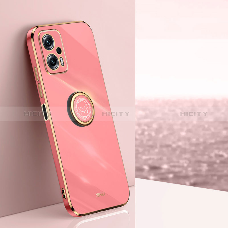 Silikon Hülle Handyhülle Ultra Dünn Schutzhülle Tasche Flexible mit Magnetisch Fingerring Ständer XL1 für Xiaomi Redmi K50i 5G Pink