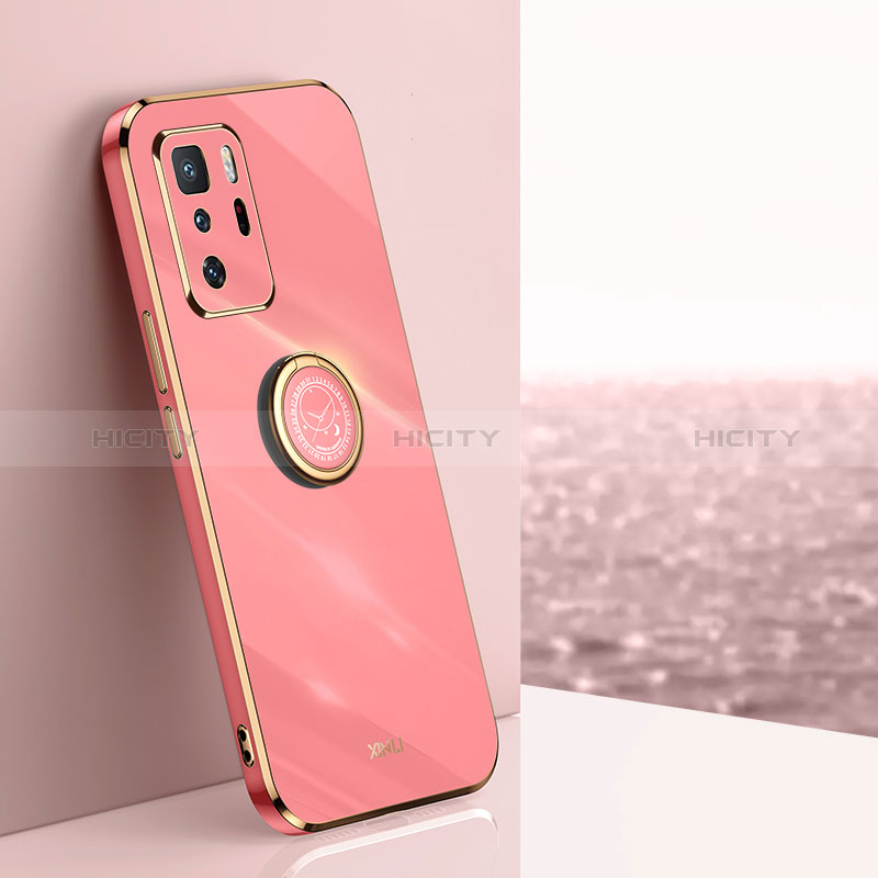 Silikon Hülle Handyhülle Ultra Dünn Schutzhülle Tasche Flexible mit Magnetisch Fingerring Ständer XL1 für Xiaomi Redmi Note 10 Pro 5G Pink