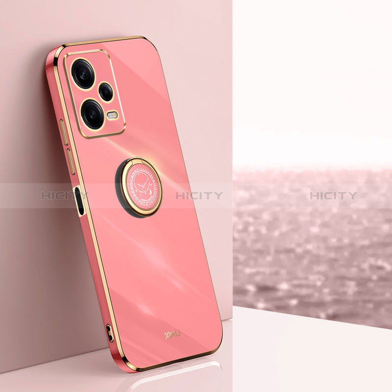 Silikon Hülle Handyhülle Ultra Dünn Schutzhülle Tasche Flexible mit Magnetisch Fingerring Ständer XL1 für Xiaomi Redmi Note 12 Explorer Pink