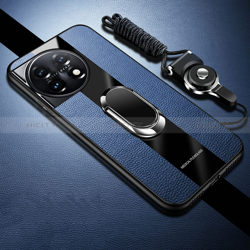 Silikon Hülle Handyhülle Ultra Dünn Schutzhülle Tasche Flexible mit Magnetisch Fingerring Ständer Z01 für OnePlus 11R 5G Blau Plus