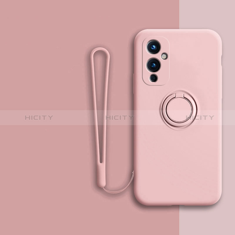 Silikon Hülle Handyhülle Ultra Dünn Schutzhülle Tasche Flexible mit Magnetisch Fingerring Ständer Z01 für OnePlus 9 5G Rosa