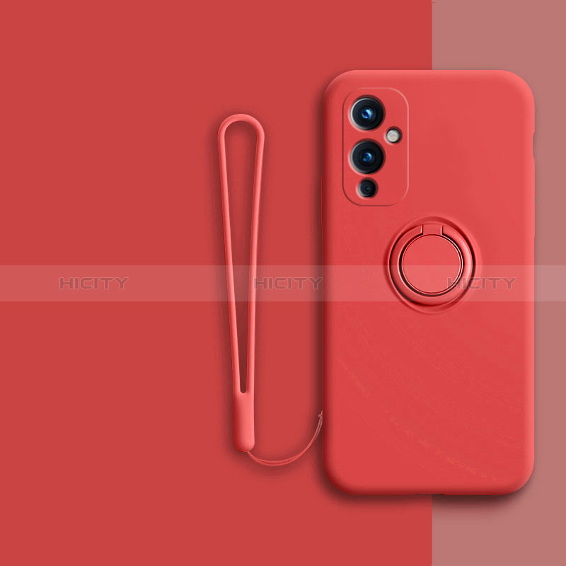 Silikon Hülle Handyhülle Ultra Dünn Schutzhülle Tasche Flexible mit Magnetisch Fingerring Ständer Z01 für OnePlus 9 5G Rot