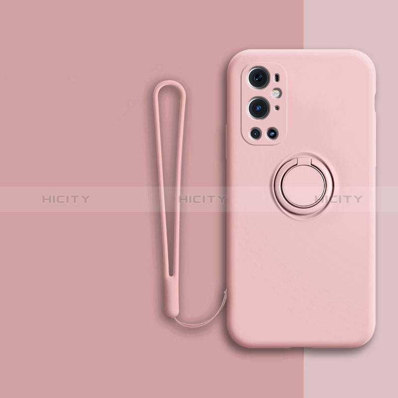 Silikon Hülle Handyhülle Ultra Dünn Schutzhülle Tasche Flexible mit Magnetisch Fingerring Ständer Z01 für OnePlus 9 Pro 5G Rosa