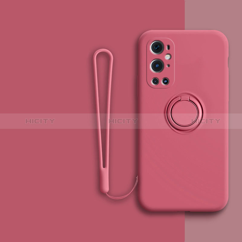 Silikon Hülle Handyhülle Ultra Dünn Schutzhülle Tasche Flexible mit Magnetisch Fingerring Ständer Z01 für OnePlus 9 Pro 5G Rot