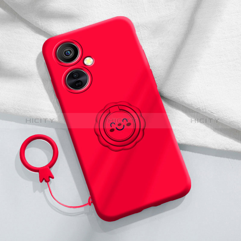 Silikon Hülle Handyhülle Ultra Dünn Schutzhülle Tasche Flexible mit Magnetisch Fingerring Ständer Z01 für OnePlus Nord CE 3 Lite 5G Rot