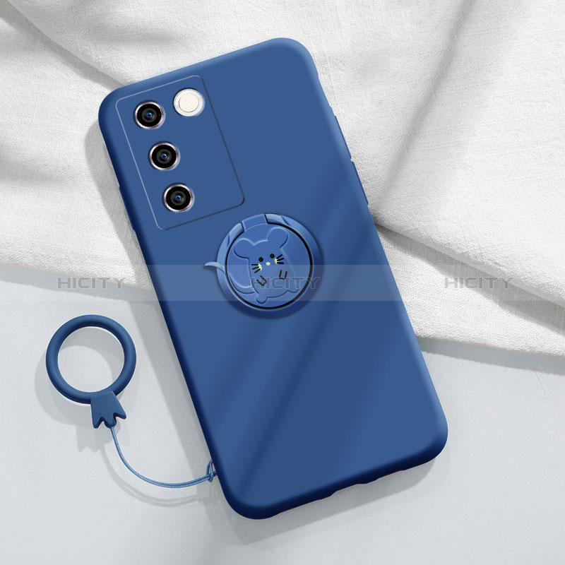 Silikon Hülle Handyhülle Ultra Dünn Schutzhülle Tasche Flexible mit Magnetisch Fingerring Ständer Z01 für Vivo V27 5G Blau