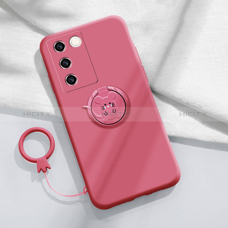 Silikon Hülle Handyhülle Ultra Dünn Schutzhülle Tasche Flexible mit Magnetisch Fingerring Ständer Z01 für Vivo V27 5G Pink Plus