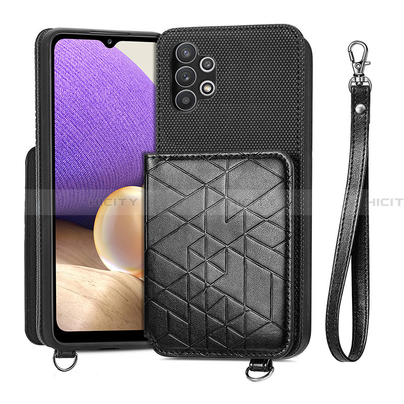 Silikon Hülle Handyhülle Ultra Dünn Schutzhülle Tasche Flexible mit Magnetisch S08D für Samsung Galaxy A32 5G Schwarz Plus