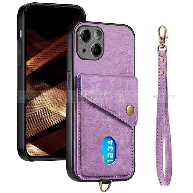 Silikon Hülle Handyhülle Ultra Dünn Schutzhülle Tasche Flexible mit Magnetisch S09D für Apple iPhone 15 Plus Violett