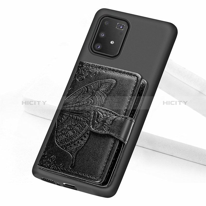 Silikon Hülle Handyhülle Ultra Dünn Schutzhülle Tasche Flexible mit Magnetisch S09D für Samsung Galaxy A91 Schwarz Plus