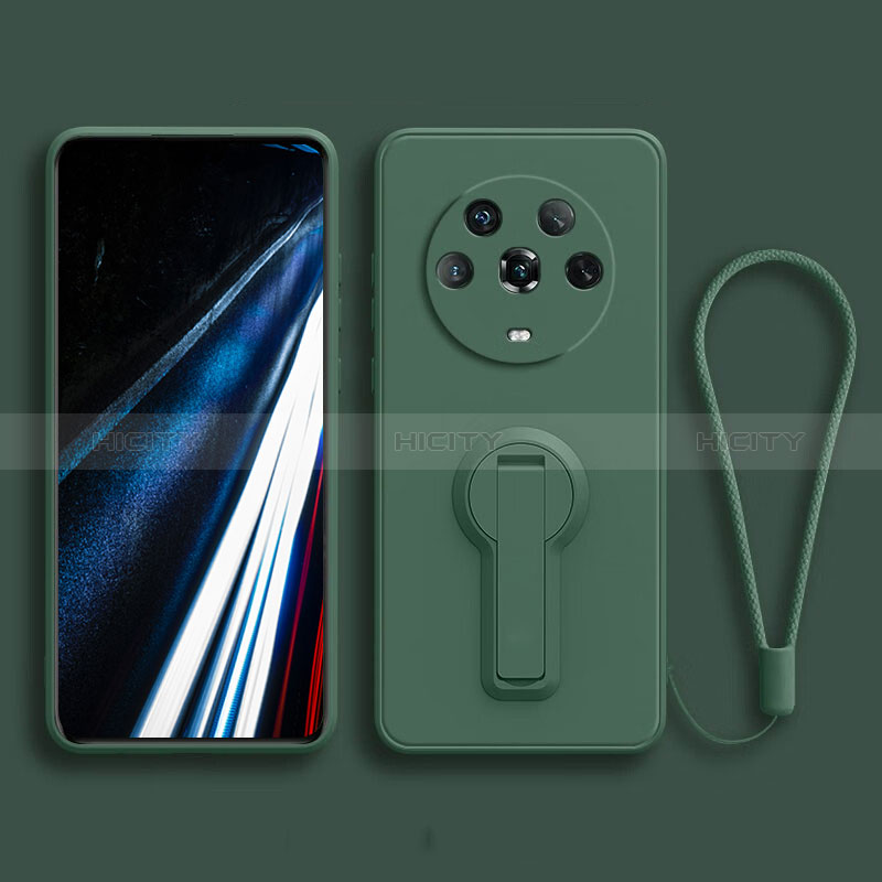 Silikon Hülle Handyhülle Ultra Dünn Schutzhülle Tasche Flexible mit Ständer für Huawei Honor Magic4 5G Nachtgrün