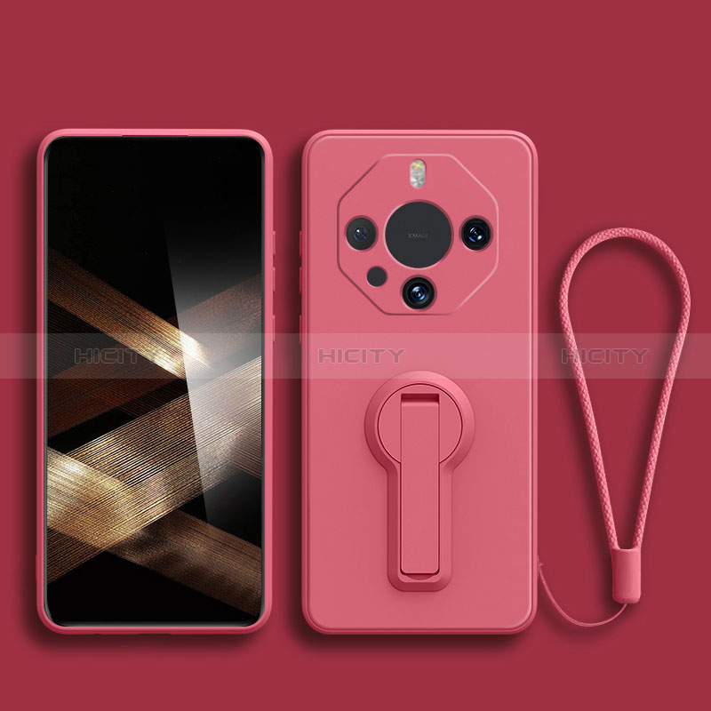 Silikon Hülle Handyhülle Ultra Dünn Schutzhülle Tasche Flexible mit Ständer für Huawei Mate 60 RS Ultimate Pink Plus