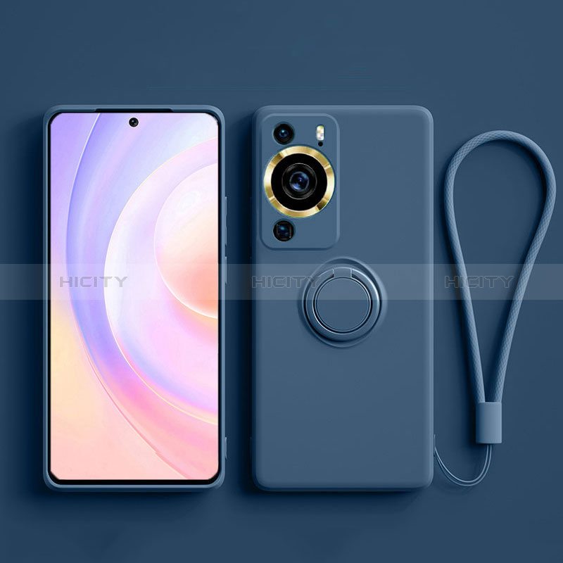 Silikon Hülle Handyhülle Ultra Dünn Schutzhülle Tasche Flexible mit Ständer für Huawei P60 Blau