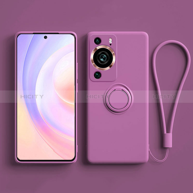 Silikon Hülle Handyhülle Ultra Dünn Schutzhülle Tasche Flexible mit Ständer für Huawei P60 Violett Plus