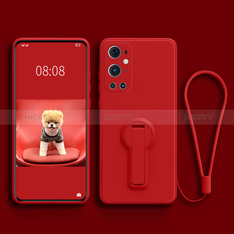 Silikon Hülle Handyhülle Ultra Dünn Schutzhülle Tasche Flexible mit Ständer für OnePlus 9 Pro 5G Rot