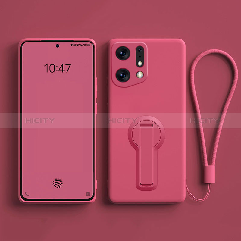 Silikon Hülle Handyhülle Ultra Dünn Schutzhülle Tasche Flexible mit Ständer für Oppo Find X5 5G Pink