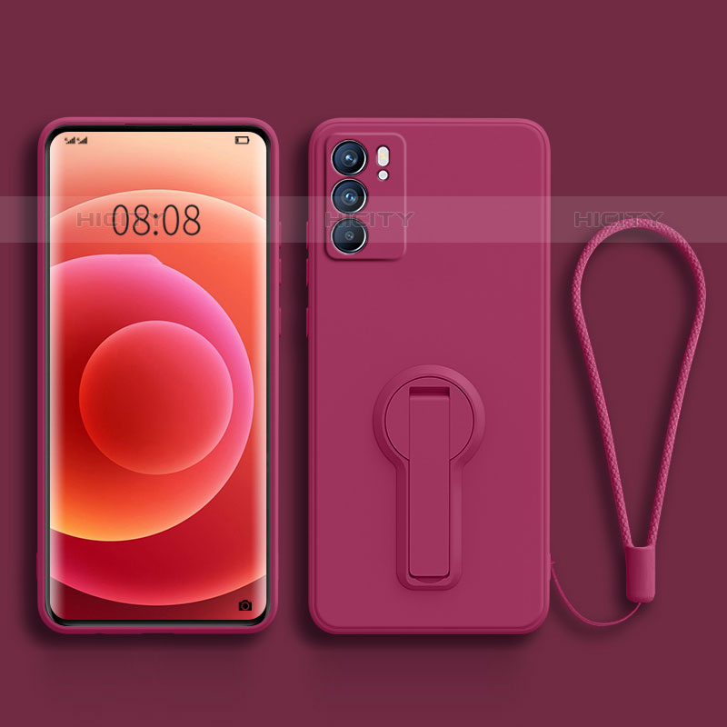 Silikon Hülle Handyhülle Ultra Dünn Schutzhülle Tasche Flexible mit Ständer für Oppo Reno6 5G Pink Plus