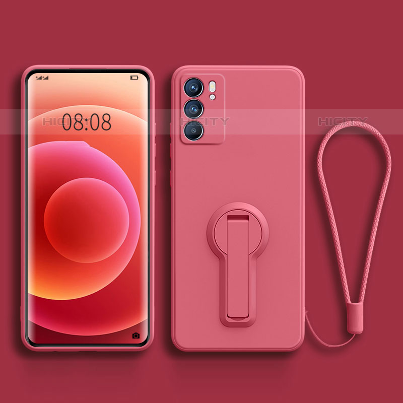 Silikon Hülle Handyhülle Ultra Dünn Schutzhülle Tasche Flexible mit Ständer für Oppo Reno6 5G Rosa