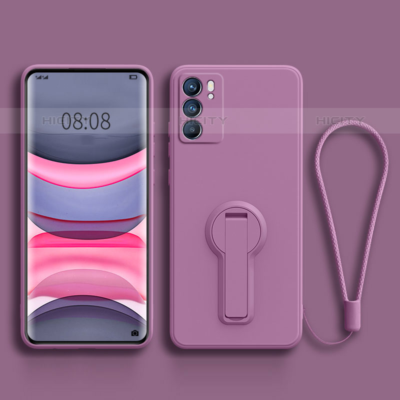 Silikon Hülle Handyhülle Ultra Dünn Schutzhülle Tasche Flexible mit Ständer für Oppo Reno6 5G Violett