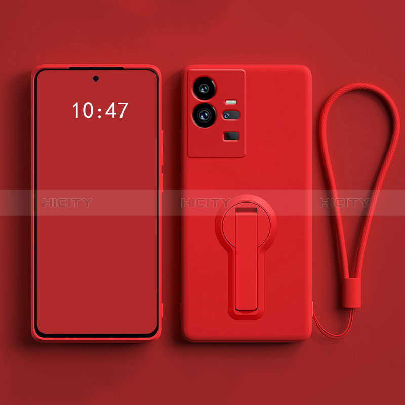 Silikon Hülle Handyhülle Ultra Dünn Schutzhülle Tasche Flexible mit Ständer für Vivo iQOO 11 5G Rot
