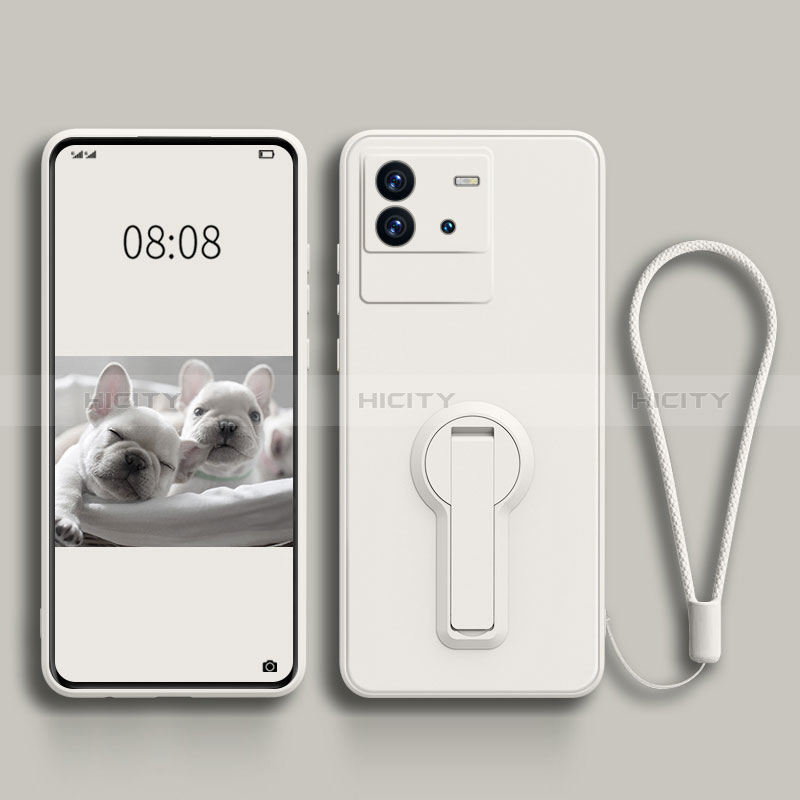 Silikon Hülle Handyhülle Ultra Dünn Schutzhülle Tasche Flexible mit Ständer für Vivo iQOO Neo6 5G Weiß Plus