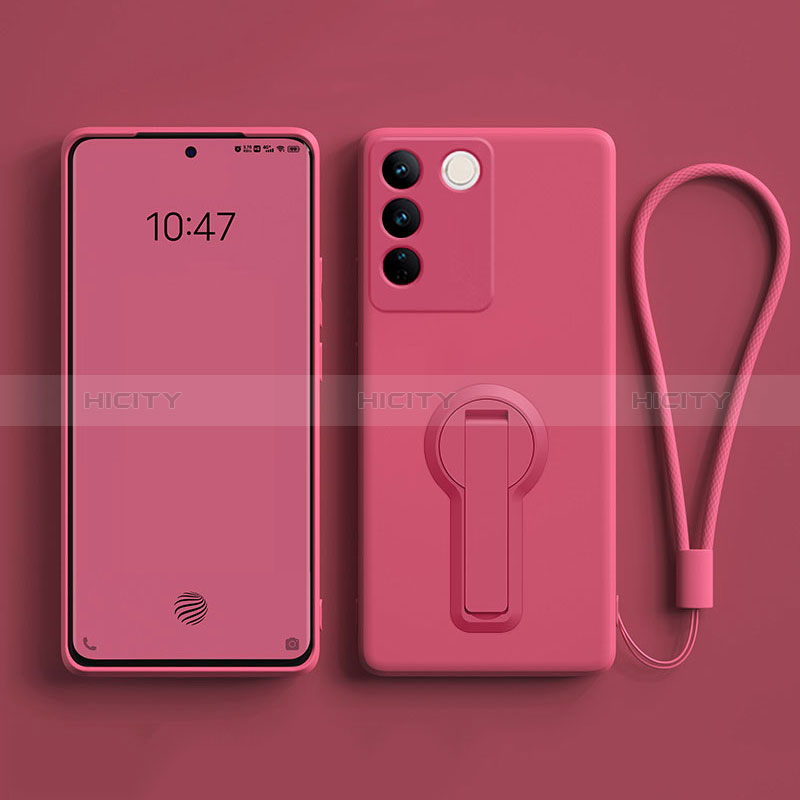 Silikon Hülle Handyhülle Ultra Dünn Schutzhülle Tasche Flexible mit Ständer für Vivo V27 Pro 5G Pink