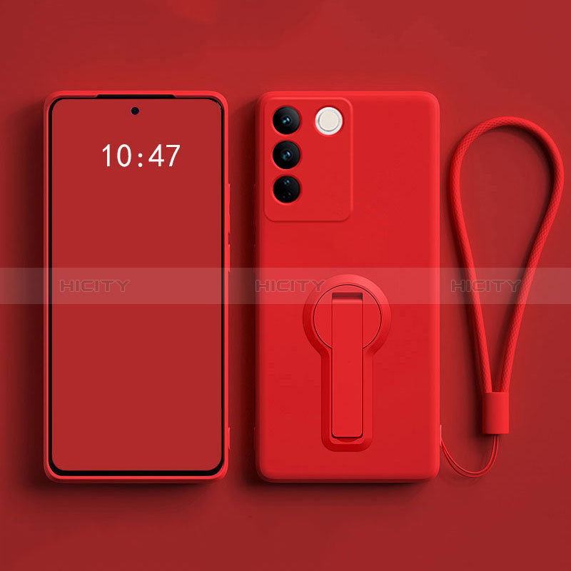 Silikon Hülle Handyhülle Ultra Dünn Schutzhülle Tasche Flexible mit Ständer für Vivo V27 Pro 5G Rot Plus