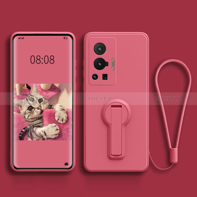 Silikon Hülle Handyhülle Ultra Dünn Schutzhülle Tasche Flexible mit Ständer für Vivo X70 Pro 5G Pink Plus