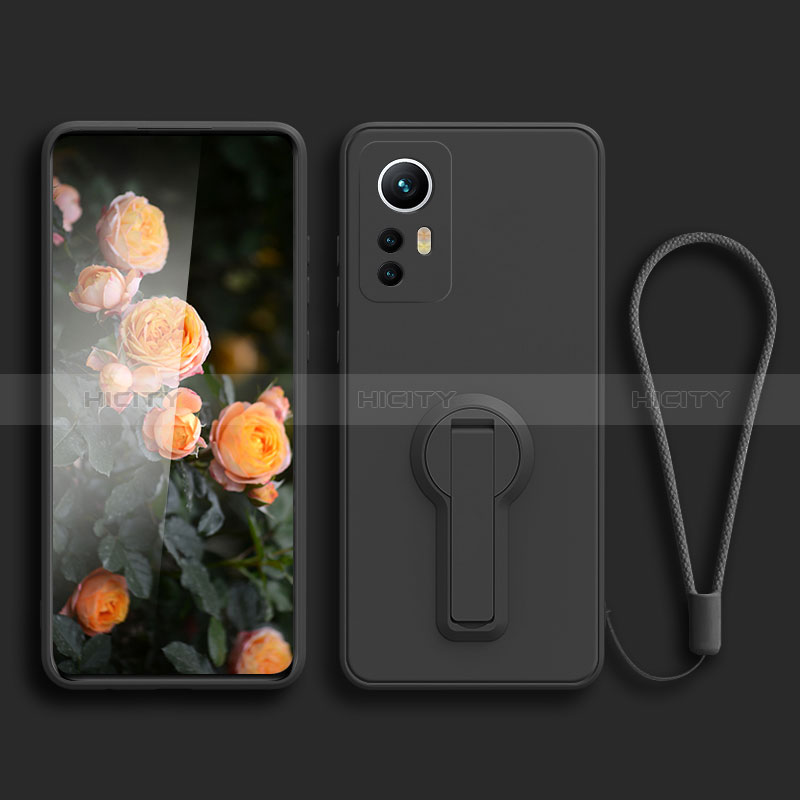 Silikon Hülle Handyhülle Ultra Dünn Schutzhülle Tasche Flexible mit Ständer für Xiaomi Mi 12T 5G Schwarz