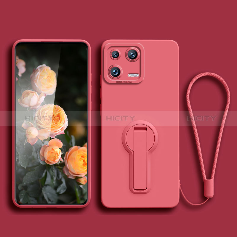 Silikon Hülle Handyhülle Ultra Dünn Schutzhülle Tasche Flexible mit Ständer für Xiaomi Mi 13 5G Pink