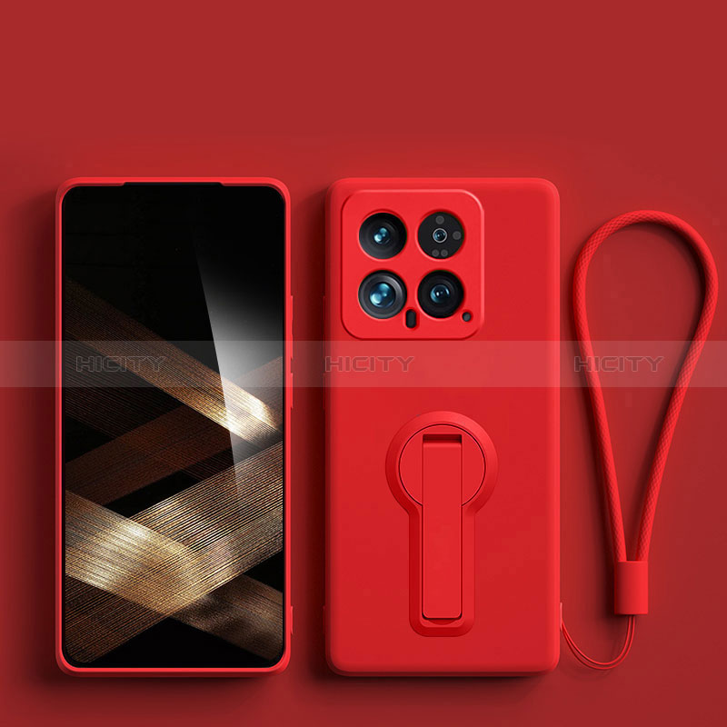 Silikon Hülle Handyhülle Ultra Dünn Schutzhülle Tasche Flexible mit Ständer für Xiaomi Mi 14 5G Rot Plus