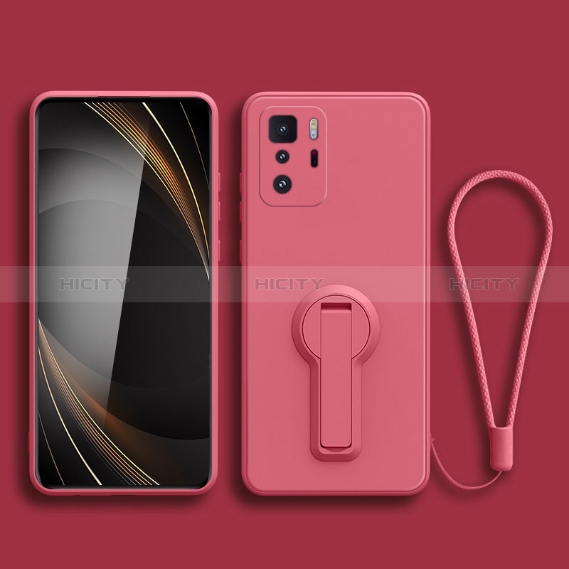 Silikon Hülle Handyhülle Ultra Dünn Schutzhülle Tasche Flexible mit Ständer für Xiaomi Redmi Note 10 Pro 5G Pink