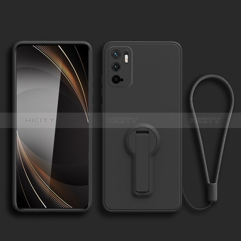 Silikon Hülle Handyhülle Ultra Dünn Schutzhülle Tasche Flexible mit Ständer für Xiaomi Redmi Note 10T 5G Schwarz