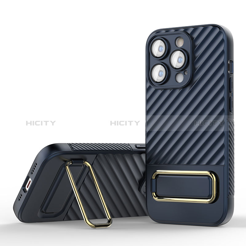 Silikon Hülle Handyhülle Ultra Dünn Schutzhülle Tasche Flexible mit Ständer KC1 für Apple iPhone 15 Pro Max Blau