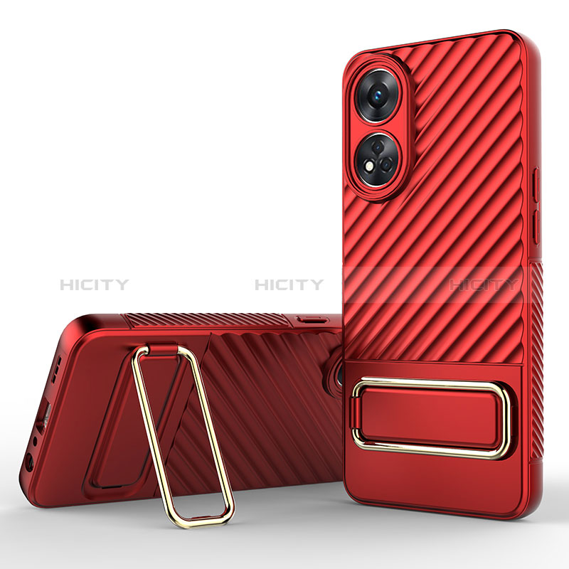 Silikon Hülle Handyhülle Ultra Dünn Schutzhülle Tasche Flexible mit Ständer KC1 für Oppo Reno8 T 4G Rot