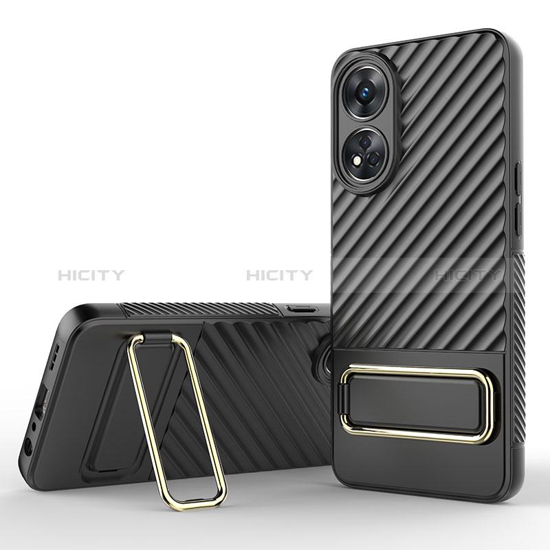 Silikon Hülle Handyhülle Ultra Dünn Schutzhülle Tasche Flexible mit Ständer KC1 für Oppo Reno8 T 4G Schwarz Plus