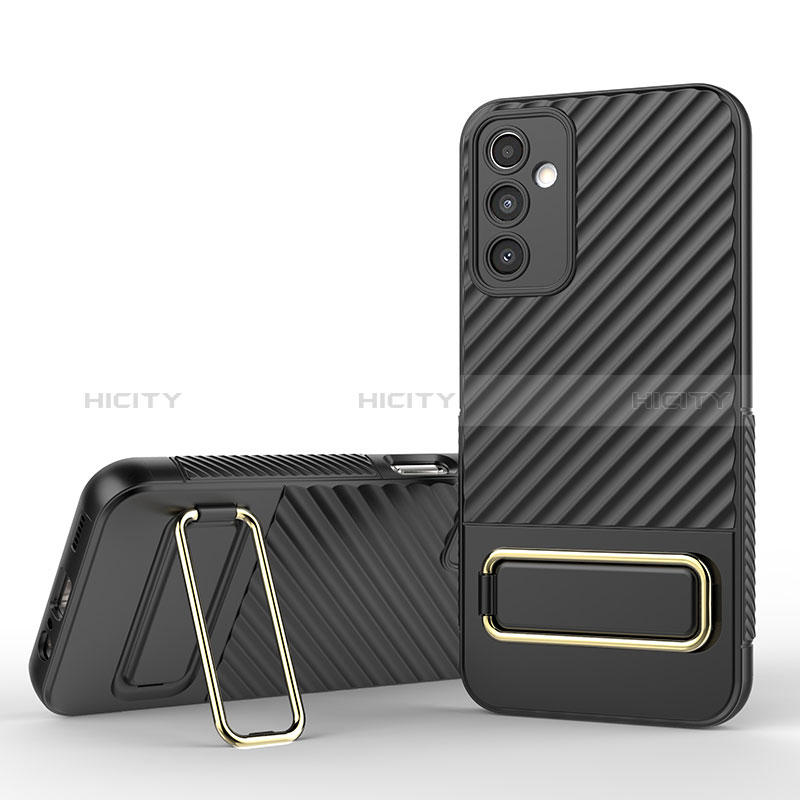 Silikon Hülle Handyhülle Ultra Dünn Schutzhülle Tasche Flexible mit Ständer KC1 für Samsung Galaxy A14 4G Schwarz