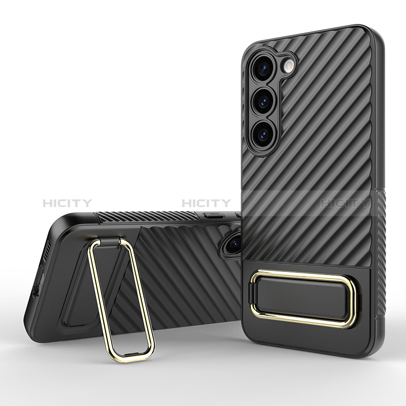 Silikon Hülle Handyhülle Ultra Dünn Schutzhülle Tasche Flexible mit Ständer KC1 für Samsung Galaxy S22 5G Schwarz