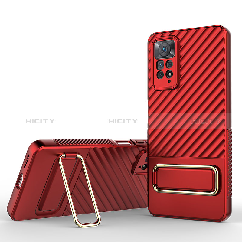 Silikon Hülle Handyhülle Ultra Dünn Schutzhülle Tasche Flexible mit Ständer KC1 für Xiaomi Redmi Note 11 Pro 4G Rot