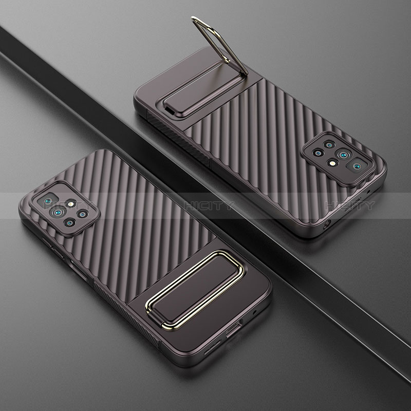 Silikon Hülle Handyhülle Ultra Dünn Schutzhülle Tasche Flexible mit Ständer KC2 für Xiaomi Redmi 10 Prime Braun