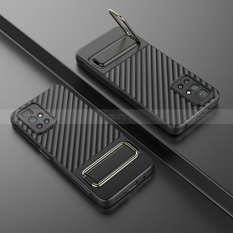 Silikon Hülle Handyhülle Ultra Dünn Schutzhülle Tasche Flexible mit Ständer KC2 für Xiaomi Redmi 10 Prime Schwarz