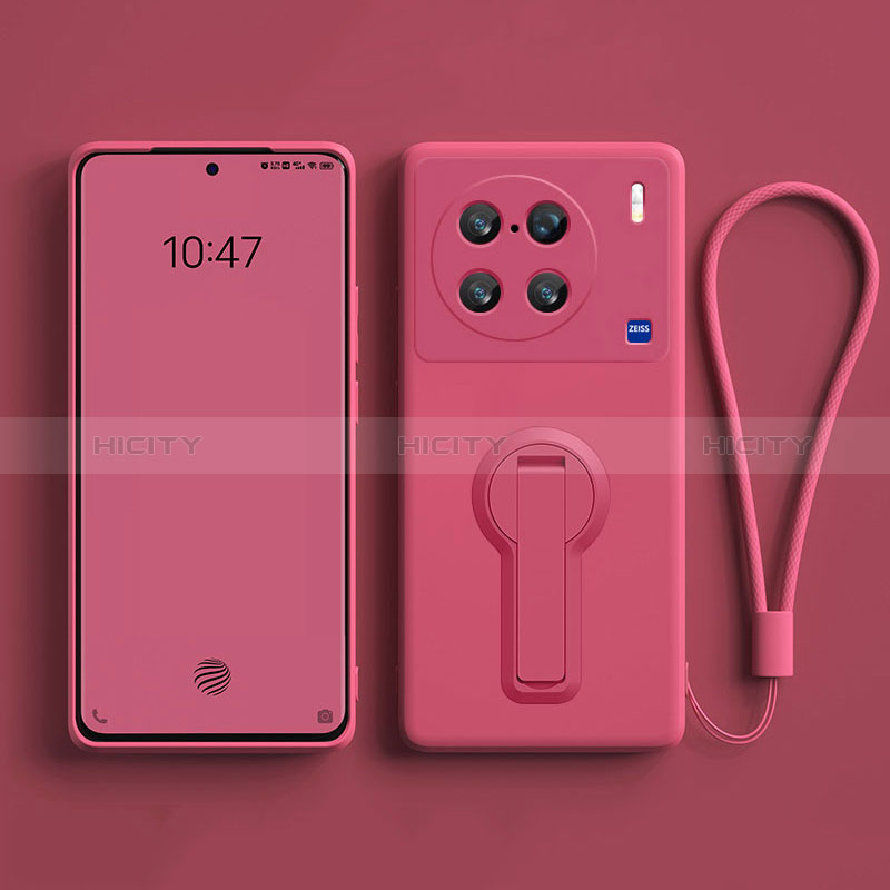 Silikon Hülle Handyhülle Ultra Dünn Schutzhülle Tasche Flexible mit Ständer S01 für Vivo X90 Pro 5G Pink Plus